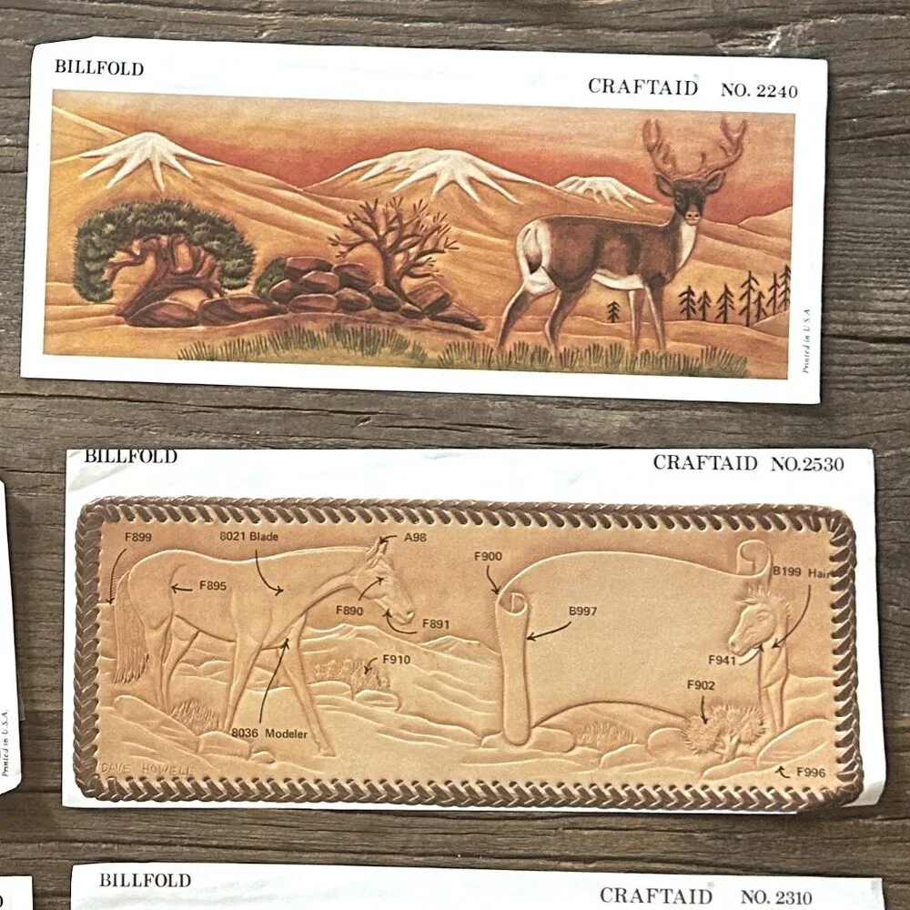 Lot of 6 Vintage Craftaid Leather Billfold Patterns Templates Woodland Western - Picture 5 of 9